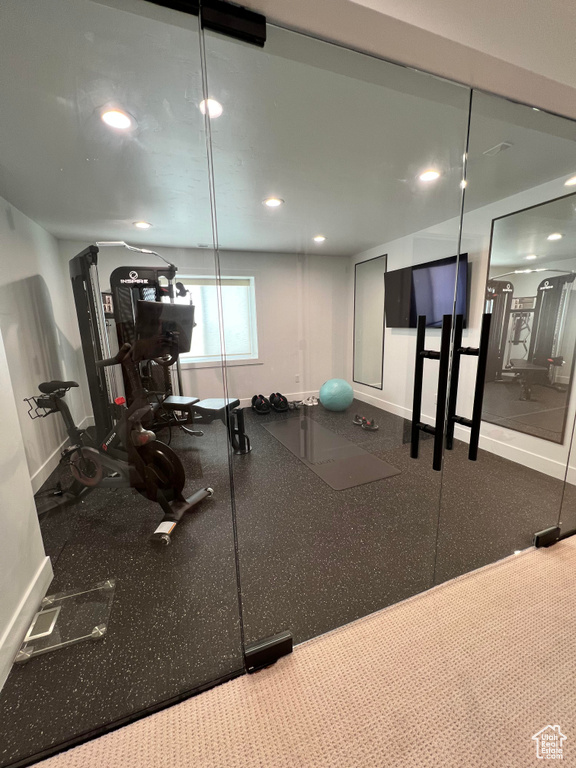 Workout area with carpet floors