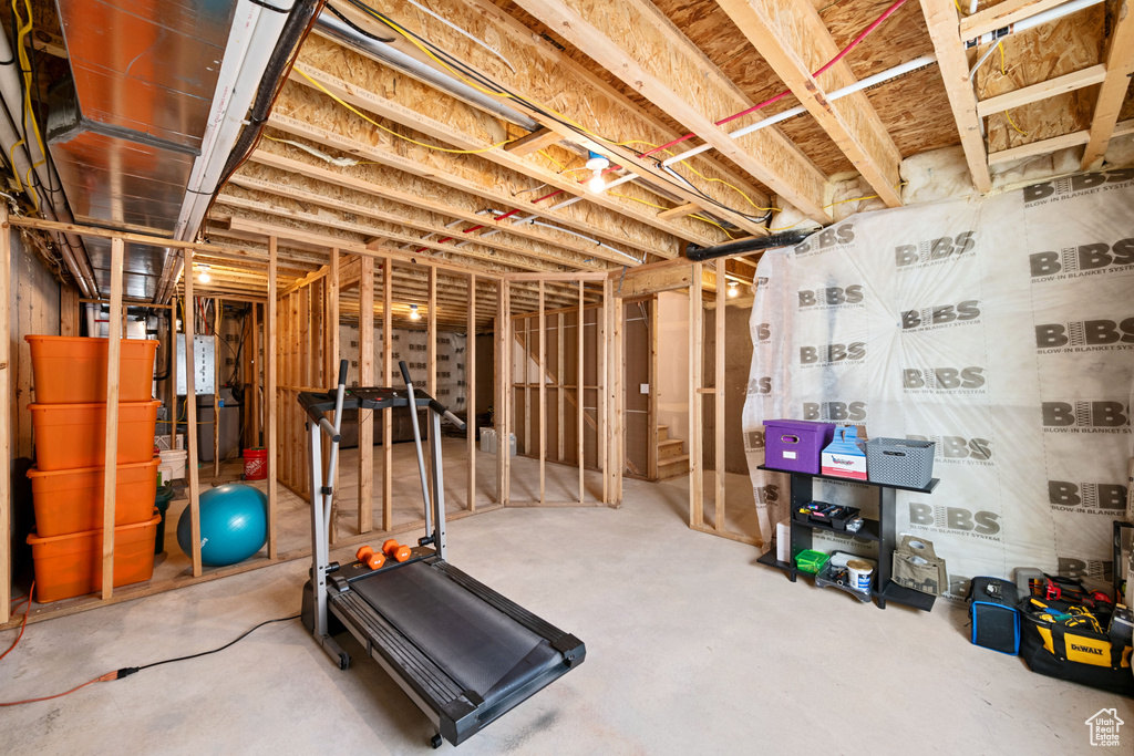 Exercise area with concrete flooring