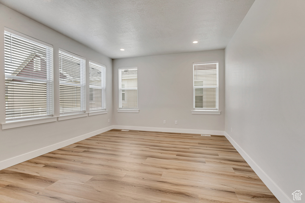 Empty room with light hardwood / wood-style flooring and a wealth of natural light