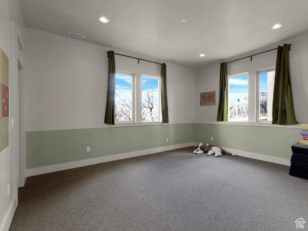 Spare room with plenty of natural light and dark carpet