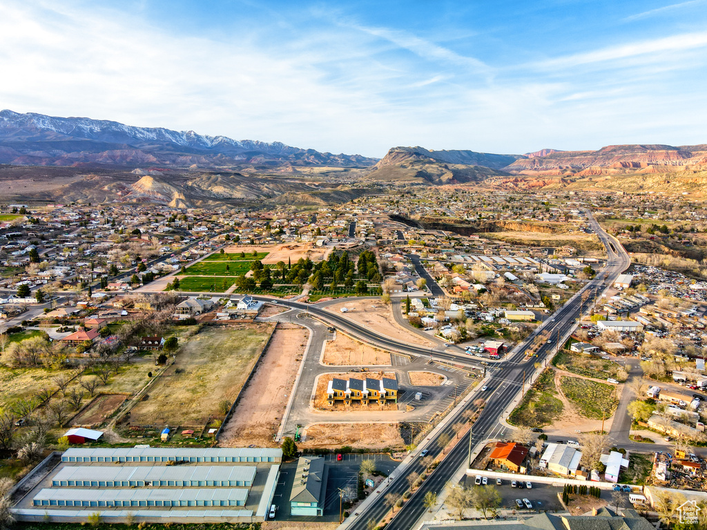 Aerial view featuring a mountain view