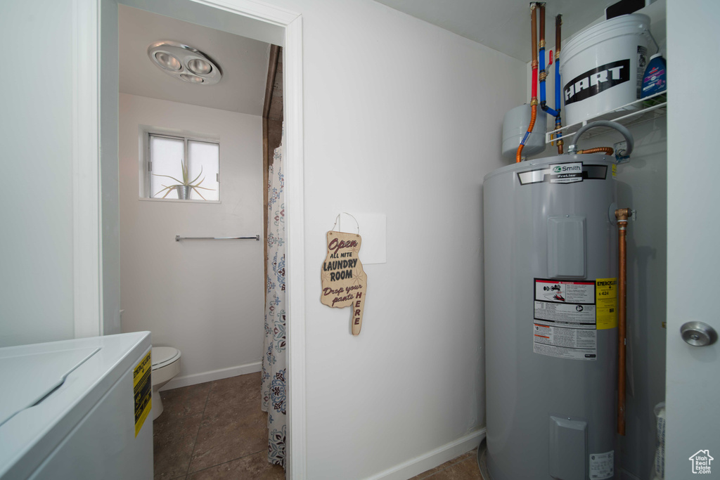 Utility room with washer / clothes dryer and electric water heater
