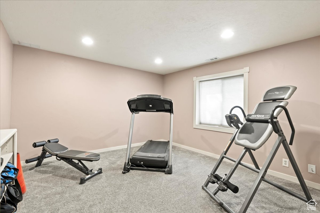 Exercise area with light carpet