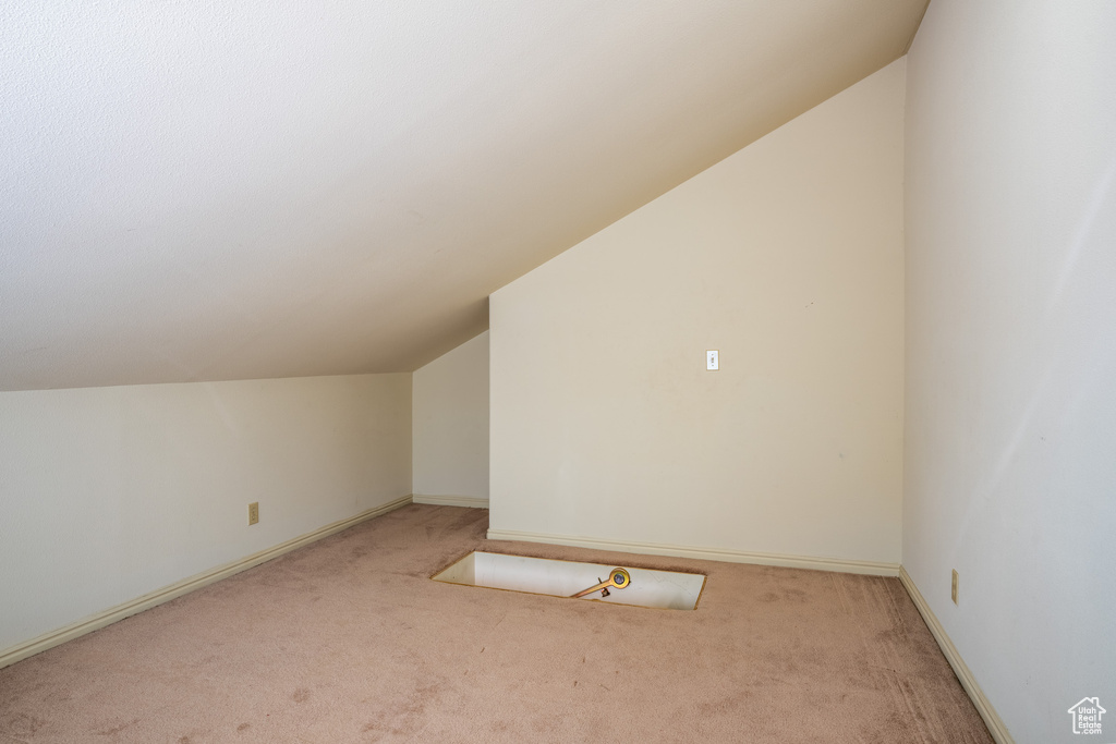 Additional living space featuring light carpet and lofted ceiling