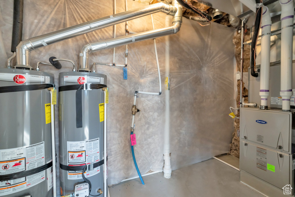 Utility room with strapped water heater