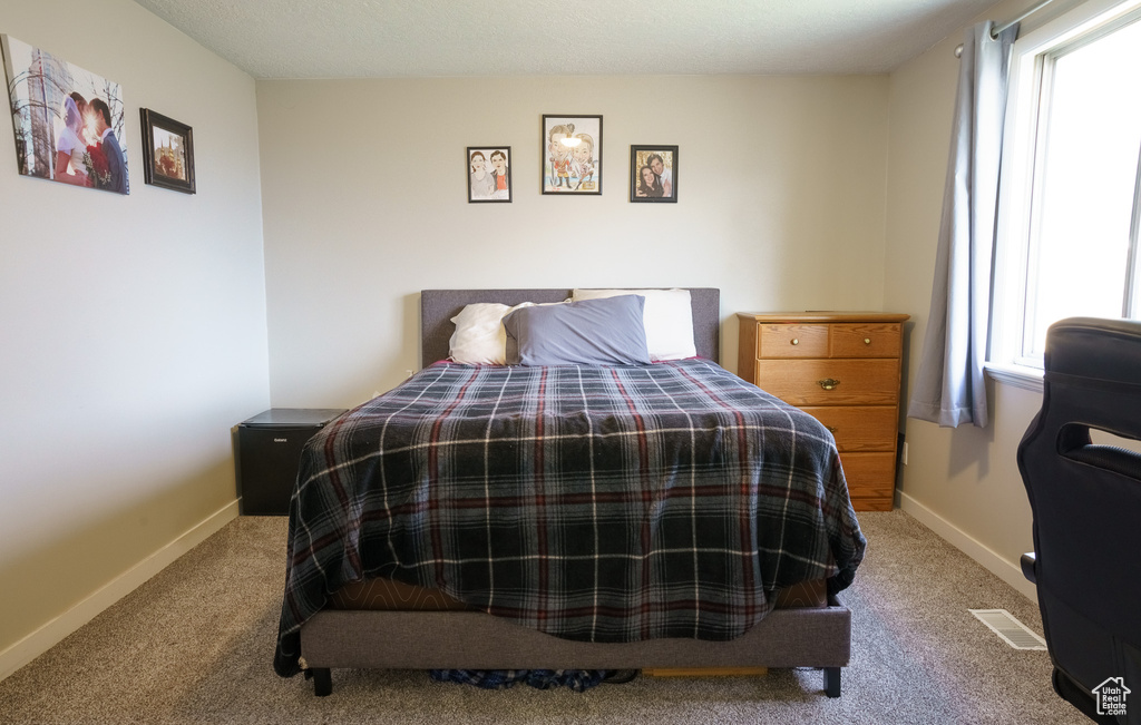Bedroom featuring carpet floors and multiple windows