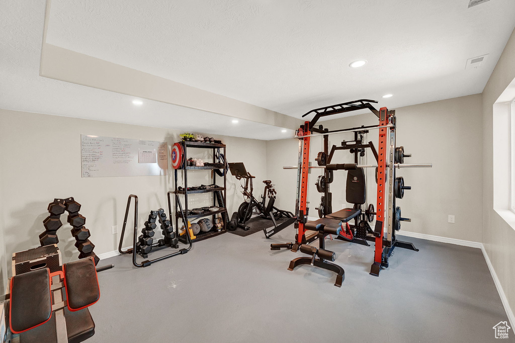 Workout area with concrete flooring