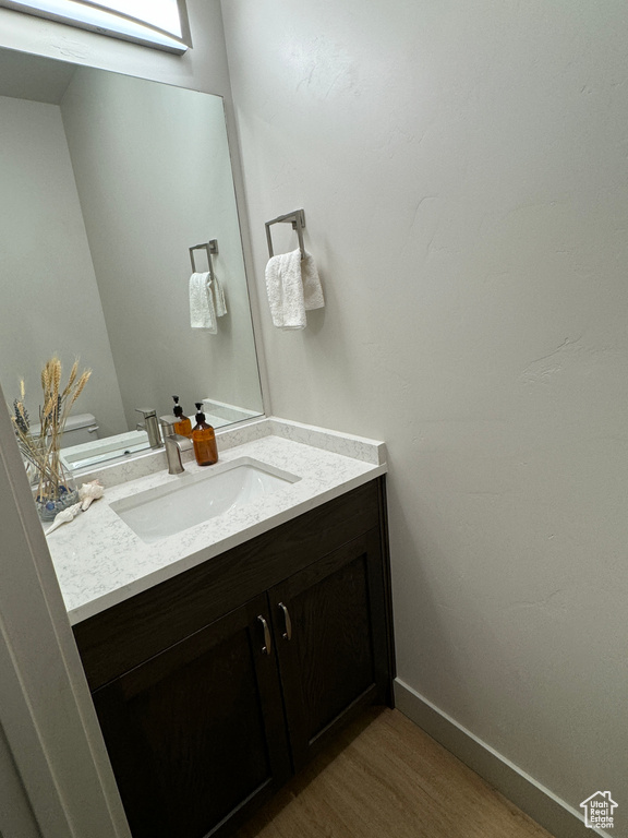 Bathroom featuring hardwood / wood-style flooring and vanity