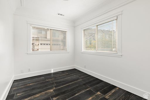 Spare room with dark wood-type flooring