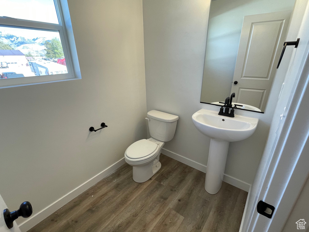 Bathroom with toilet and hardwood / wood-style flooring