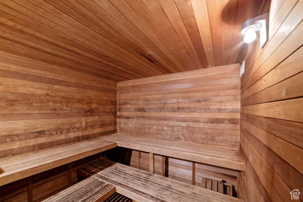 View of sauna / steam room featuring wood ceiling