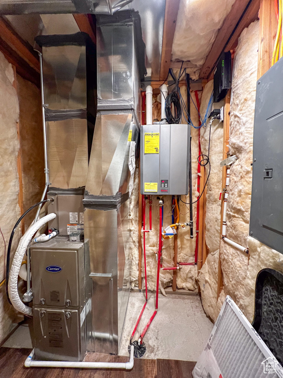 Utility room with tankless water heater