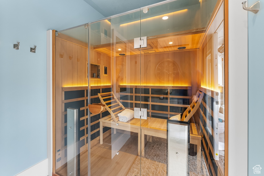 View of sauna / steam room featuring wood-type flooring