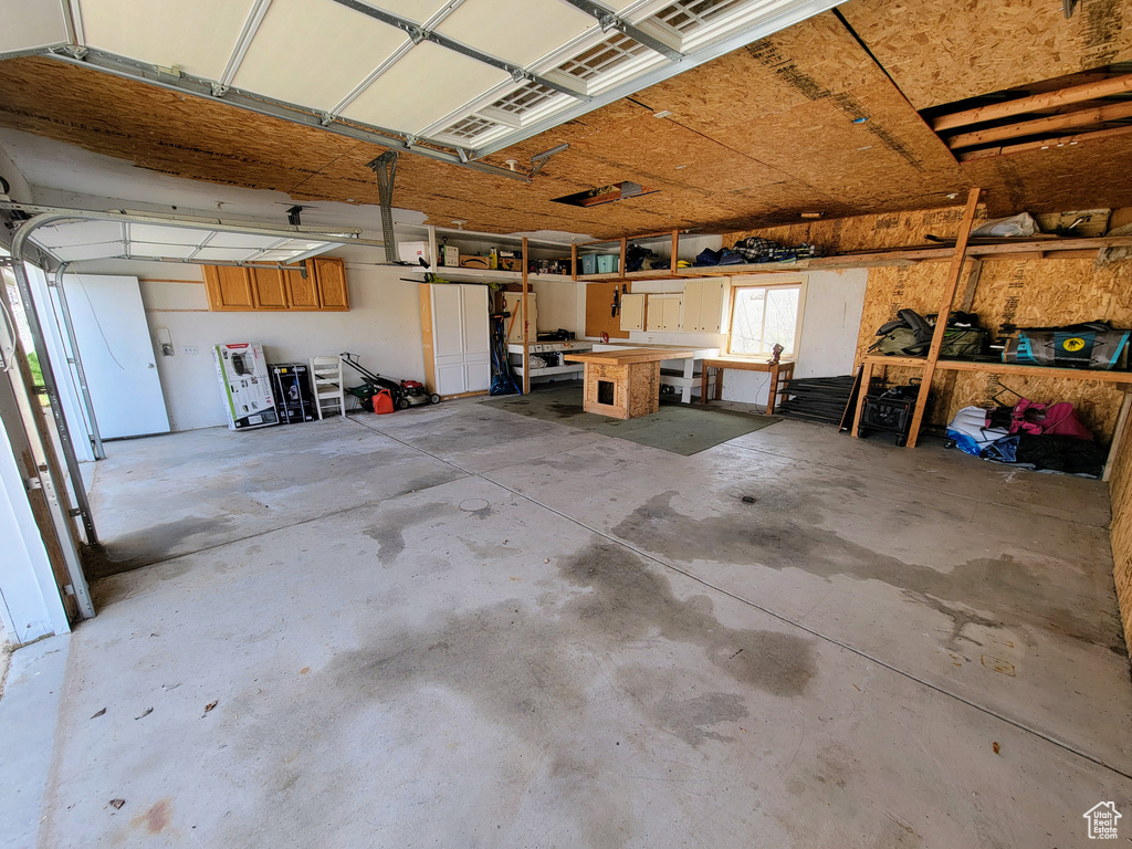 Garage with a workshop area