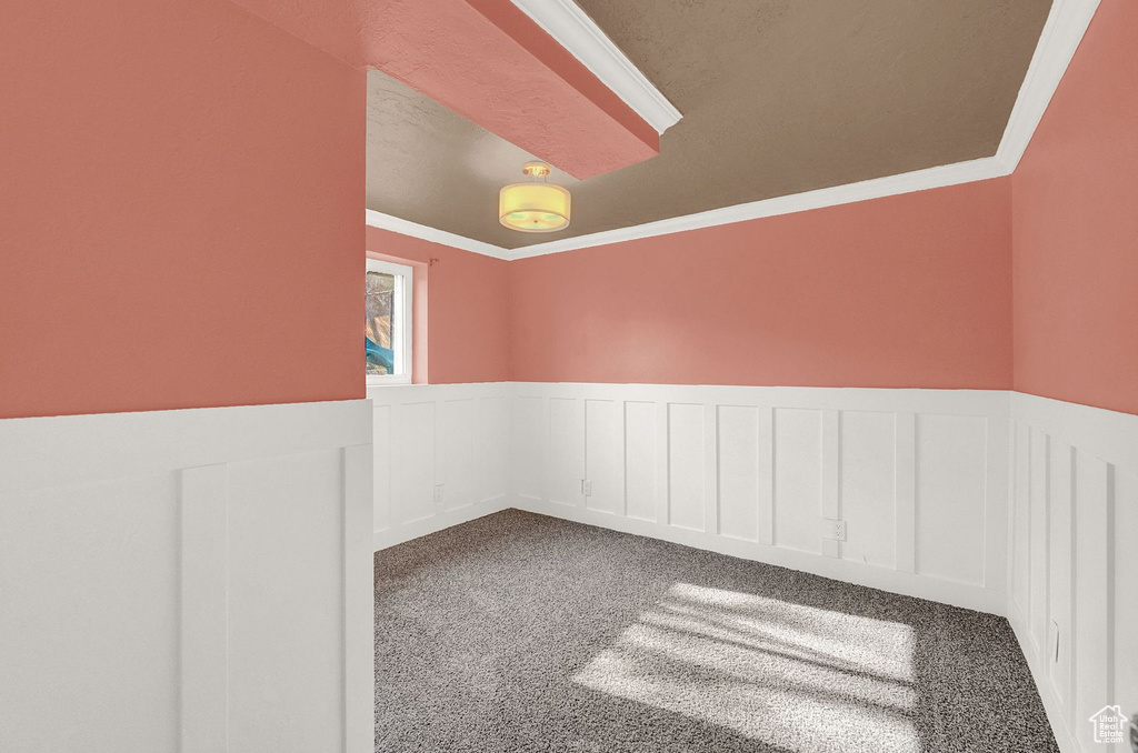 Spare room with carpet and crown molding