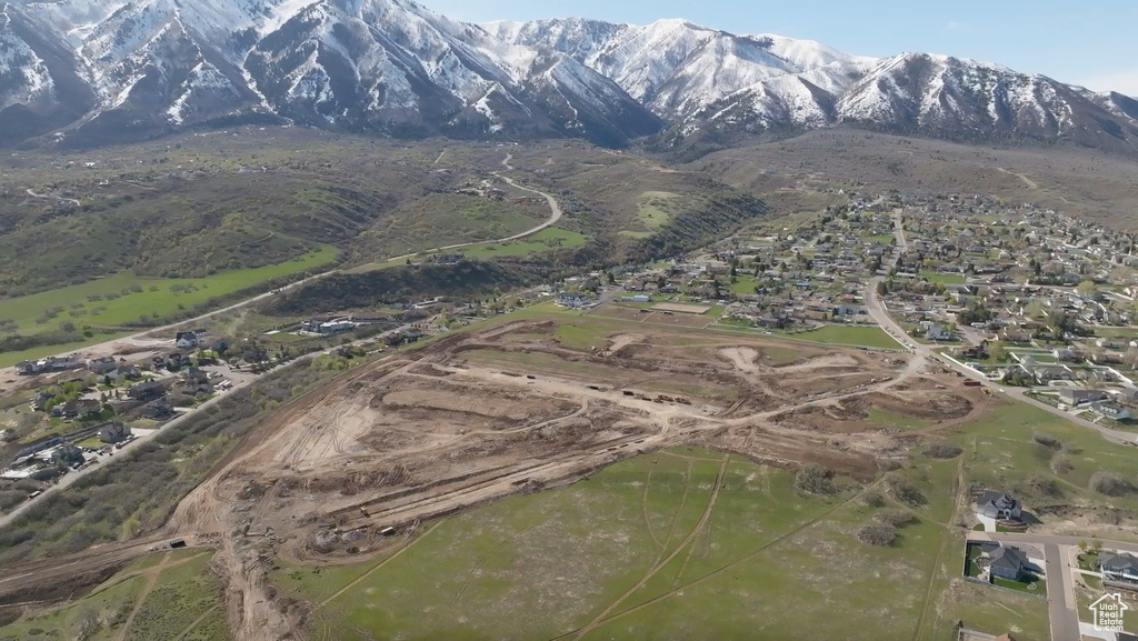 Birds eye view of property with a mountain view