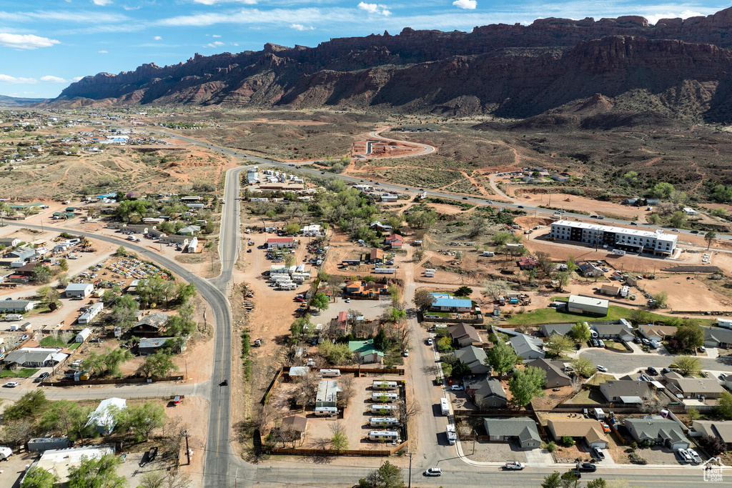 Drone / aerial view with a mountain view