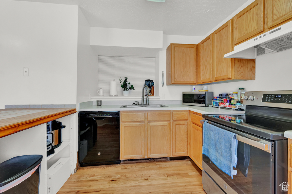 Kitchen featuring light hardwood / wood-style flooring, sink, and stainless steel appliances