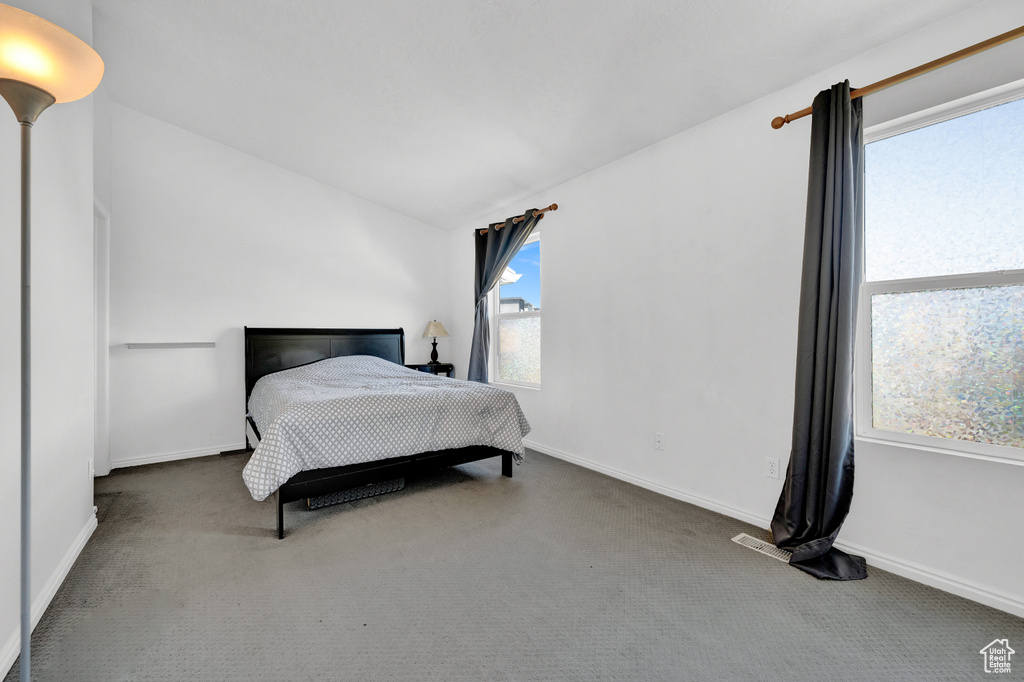 Bedroom with dark carpet