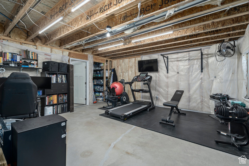 Workout room with concrete flooring
