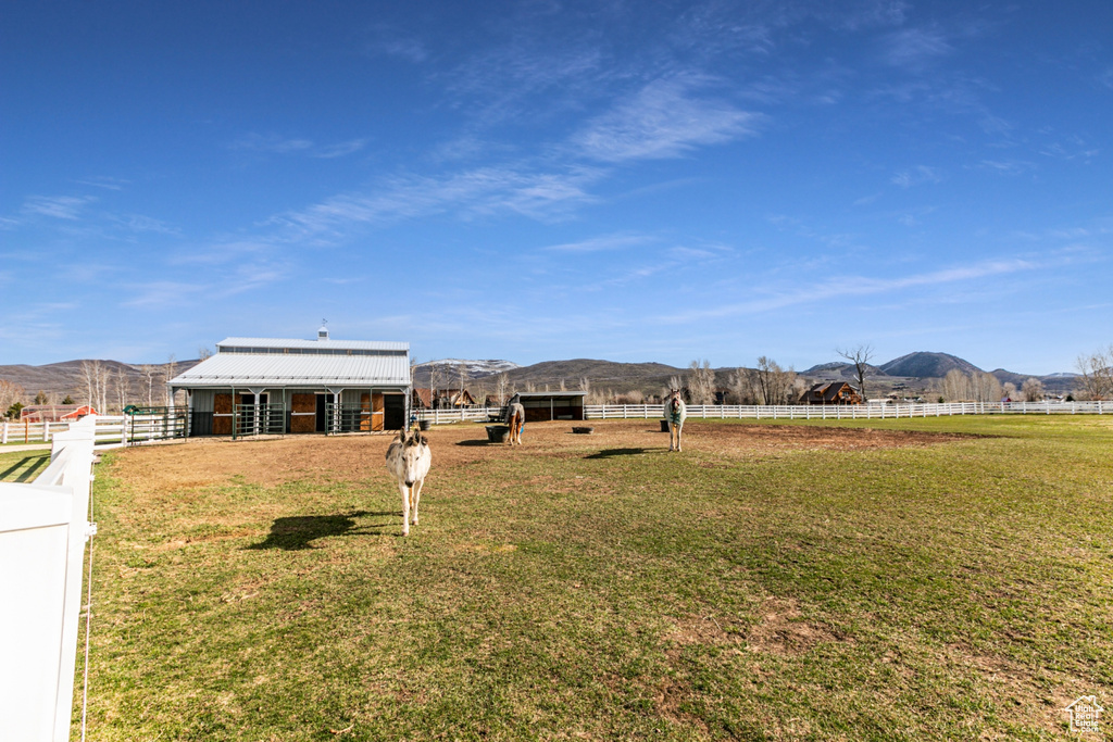 View of yard featuring a mountain view and a rural view