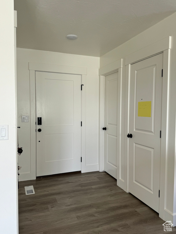 Foyer with dark hardwood / wood-style floors