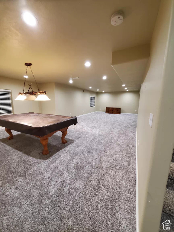 Recreation room featuring carpet flooring and pool table