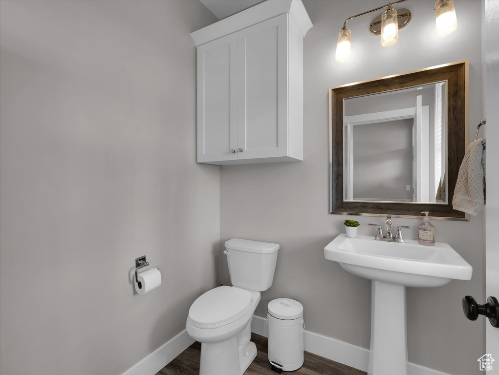 Bathroom with hardwood / wood-style floors and toilet