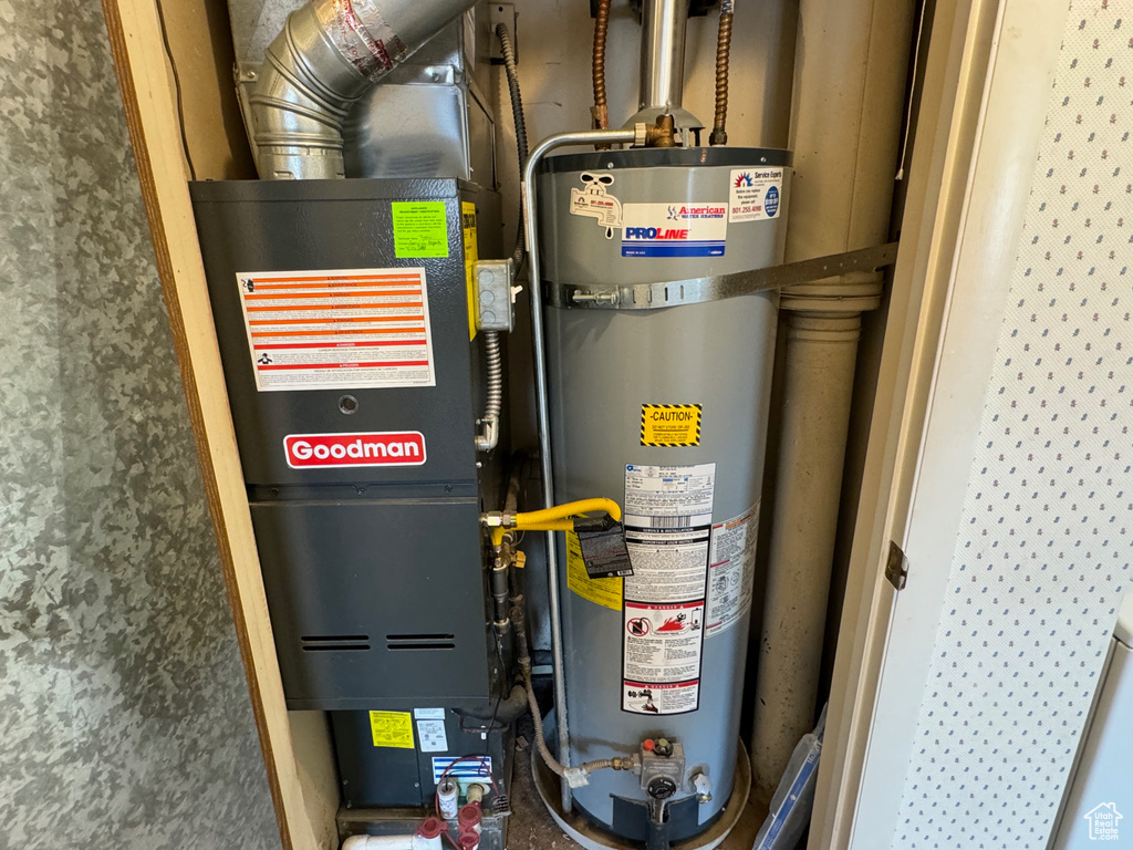 Utility room with water heater and heating utilities