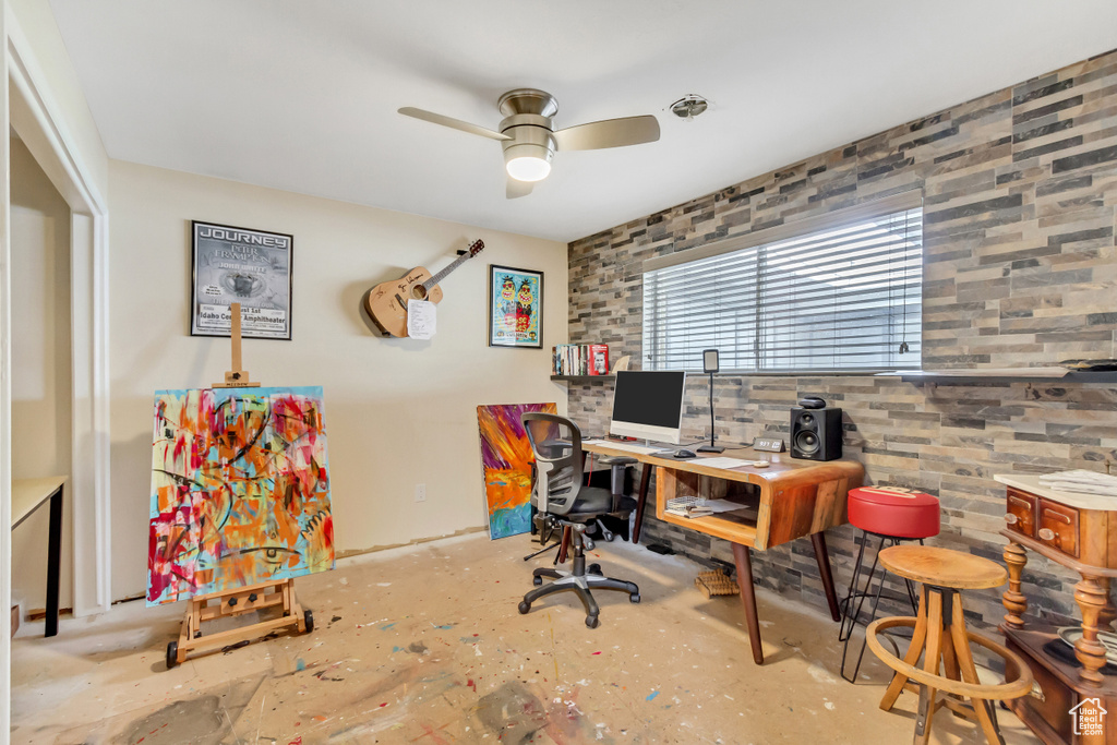 Office featuring ceiling fan