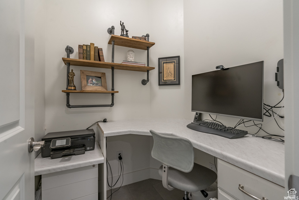 Tiled home office with built in desk