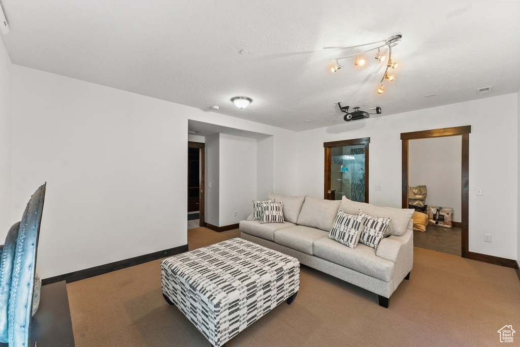Living room featuring carpet flooring