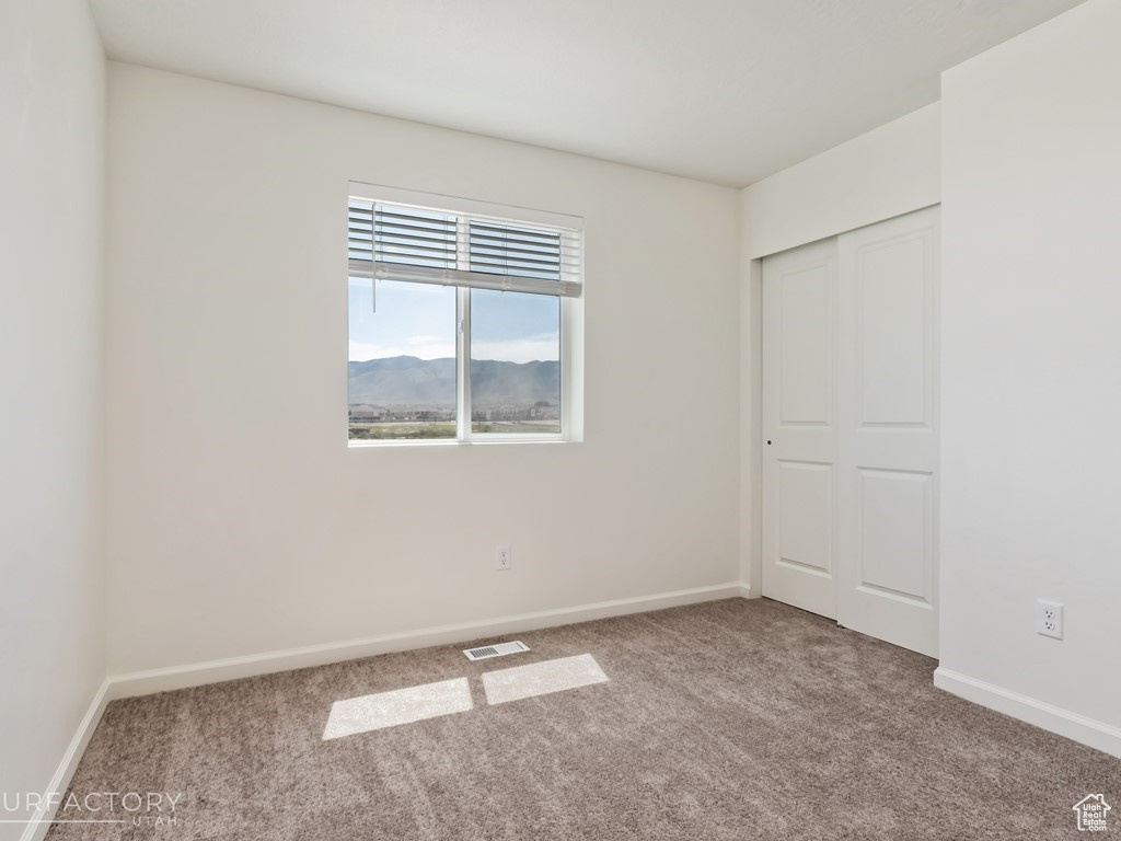 Carpeted spare room with a mountain view
