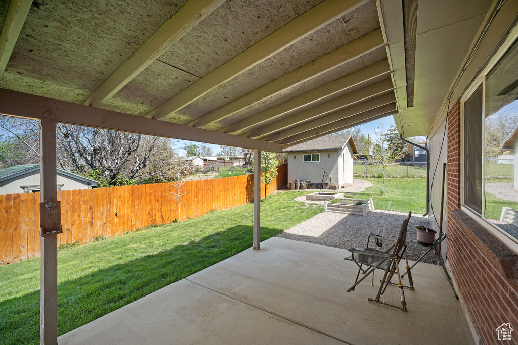 View of patio / terrace with an outdoor structure