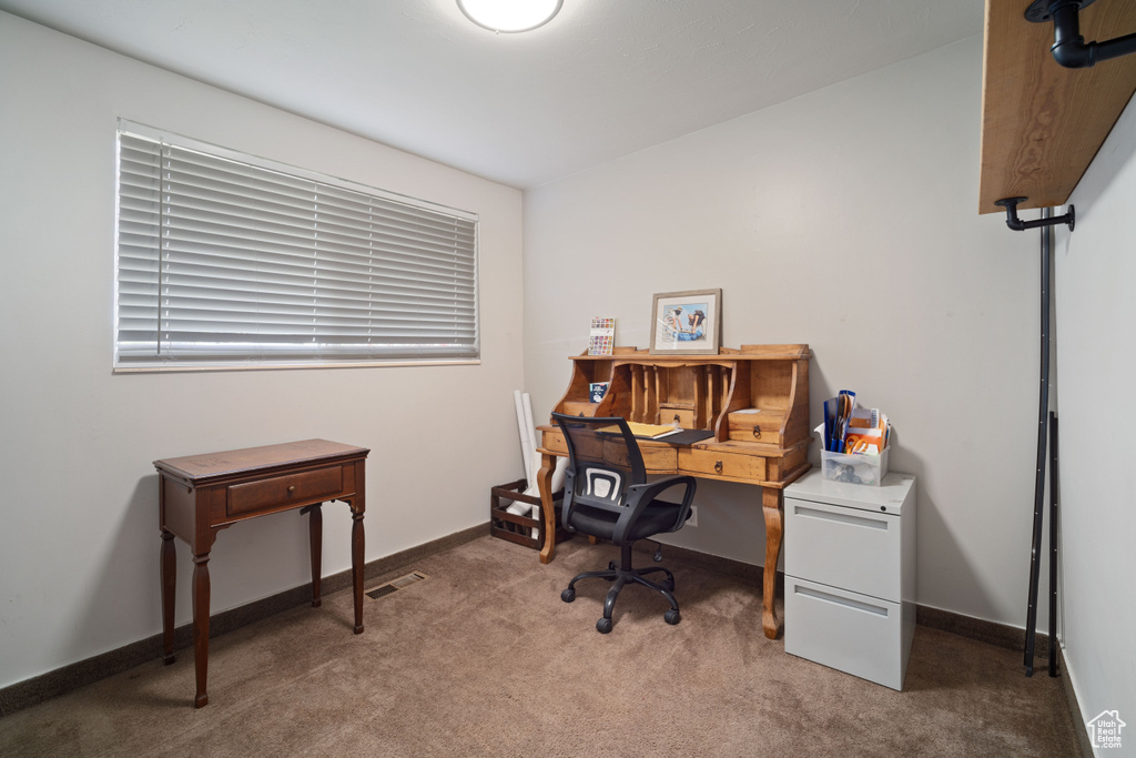 Home office featuring carpet flooring