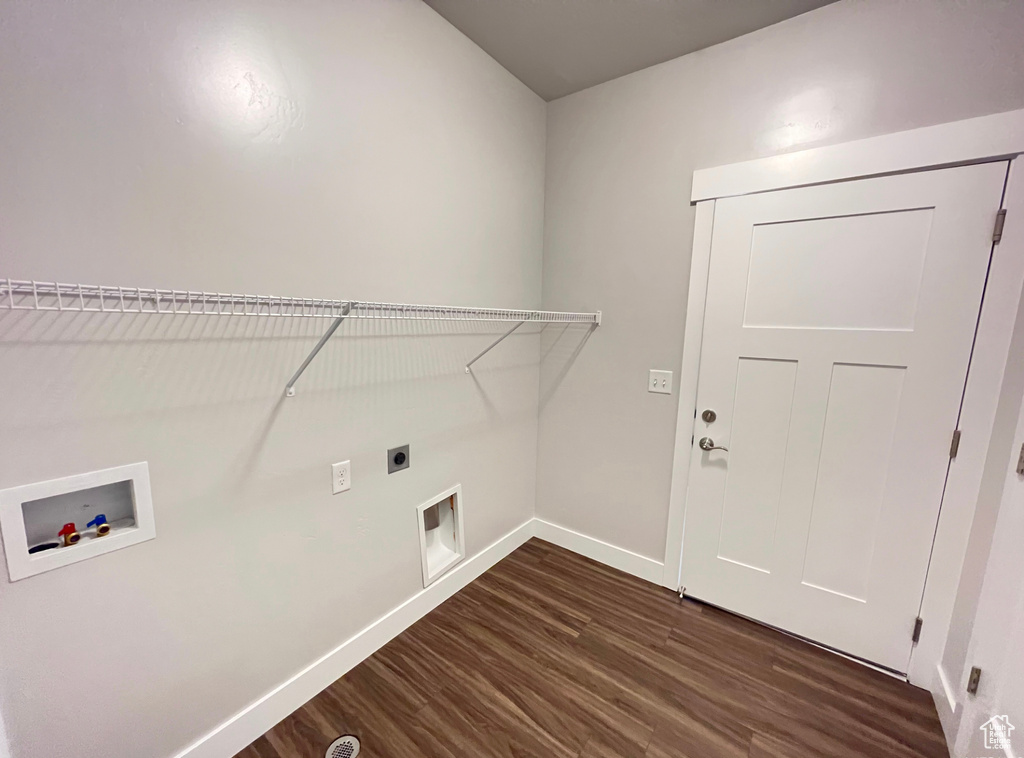 Washroom featuring hookup for a washing machine, electric dryer hookup, and dark hardwood / wood-style floors