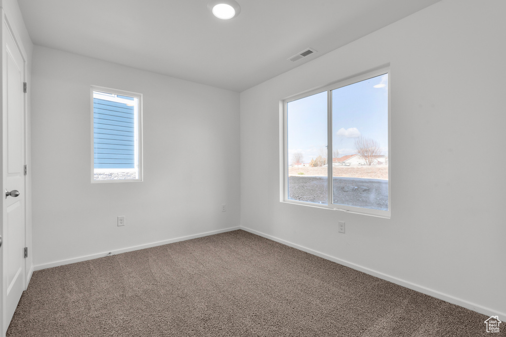 Unfurnished room with carpet floors and a wealth of natural light