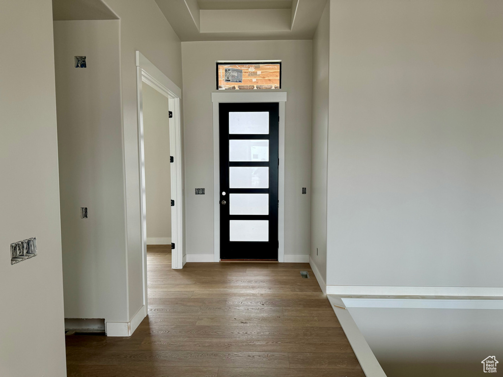Entrance foyer featuring dark hardwood / wood-style floors
