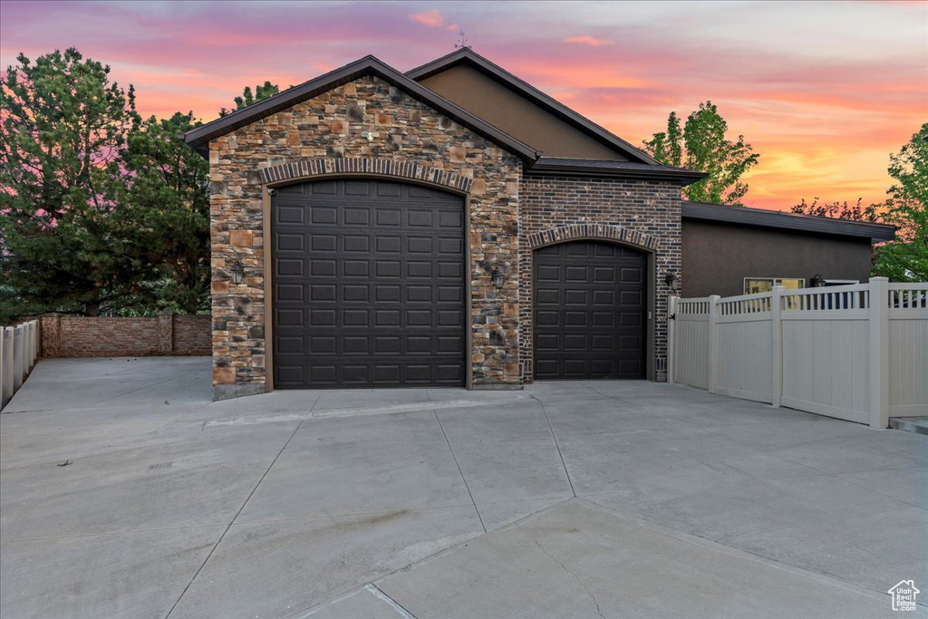Exterior space featuring a garage