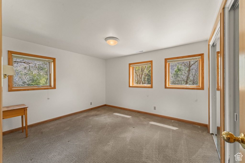 Carpeted empty room featuring plenty of natural light