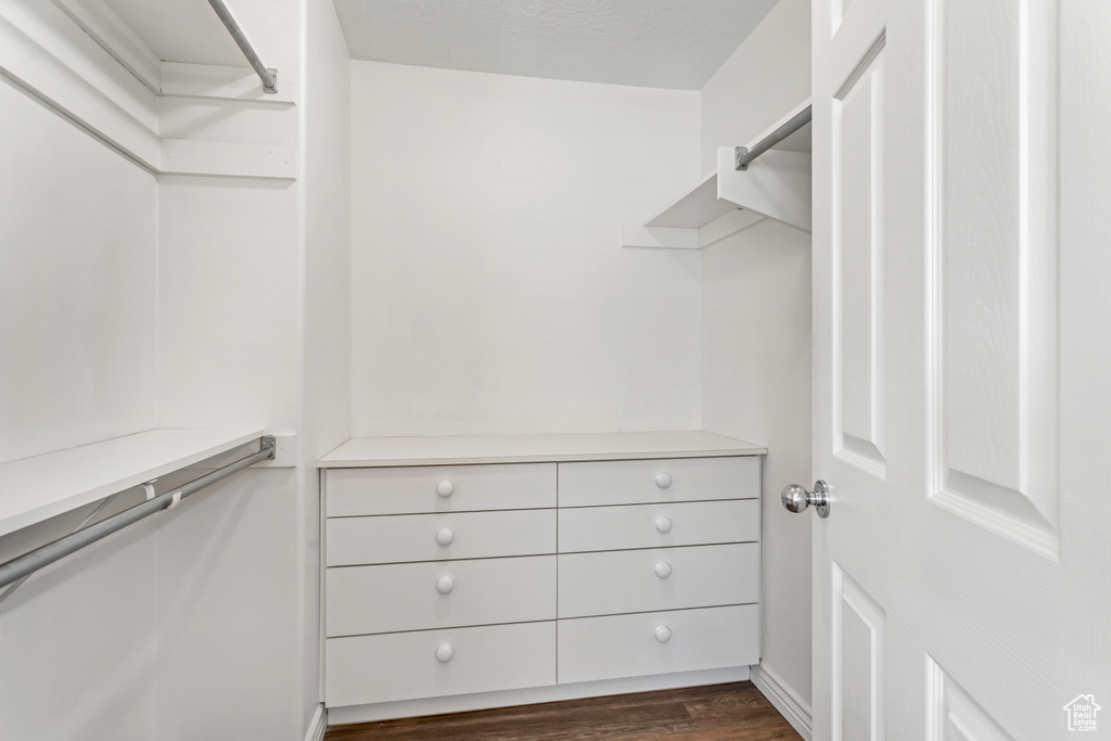 Walk in closet featuring dark hardwood / wood-style floors