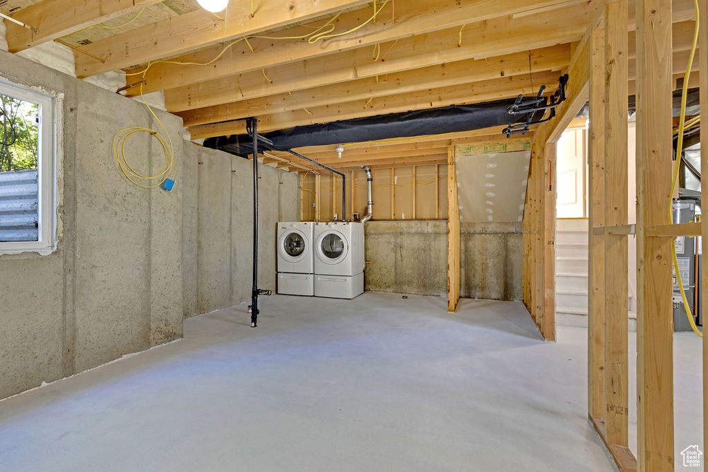Basement featuring separate washer and dryer