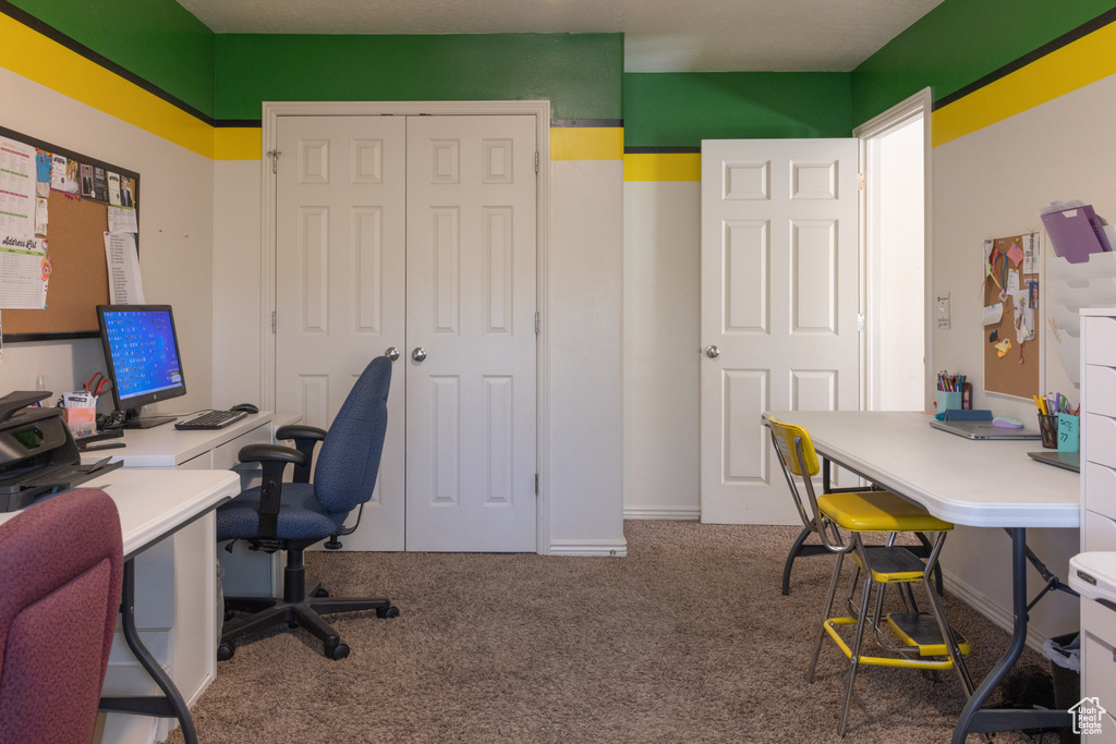 Office space with carpet flooring