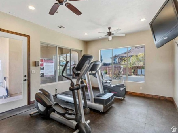 Gym with ceiling fan