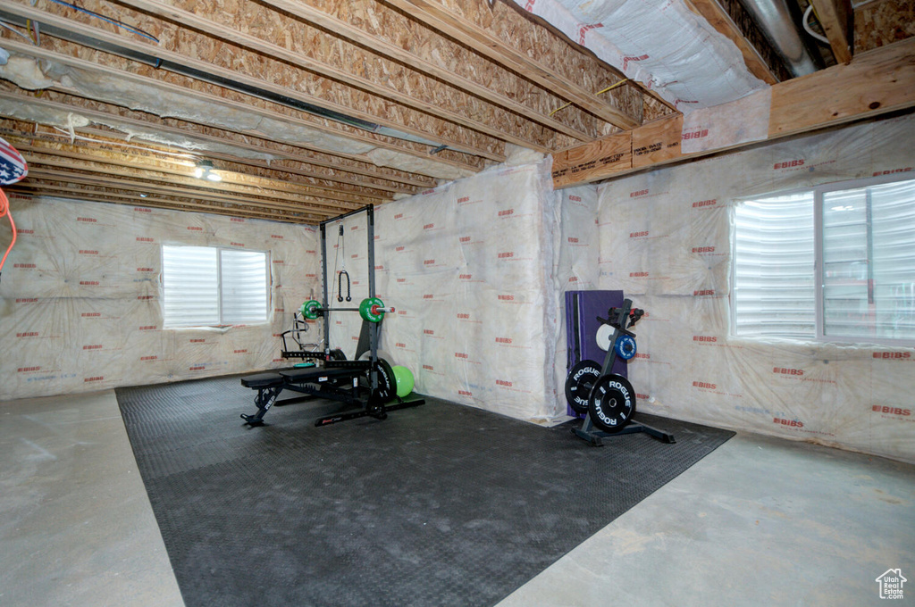 Workout room with concrete flooring