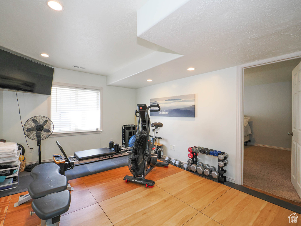 Exercise area with carpet floors