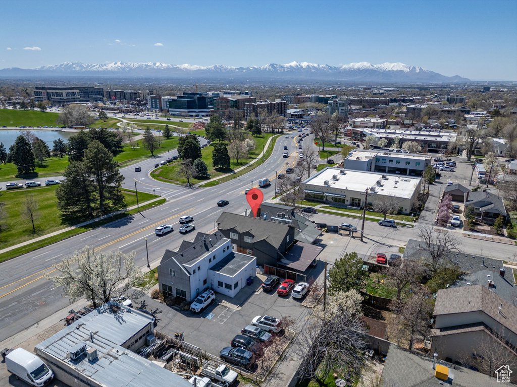 Drone / aerial view with a mountain view