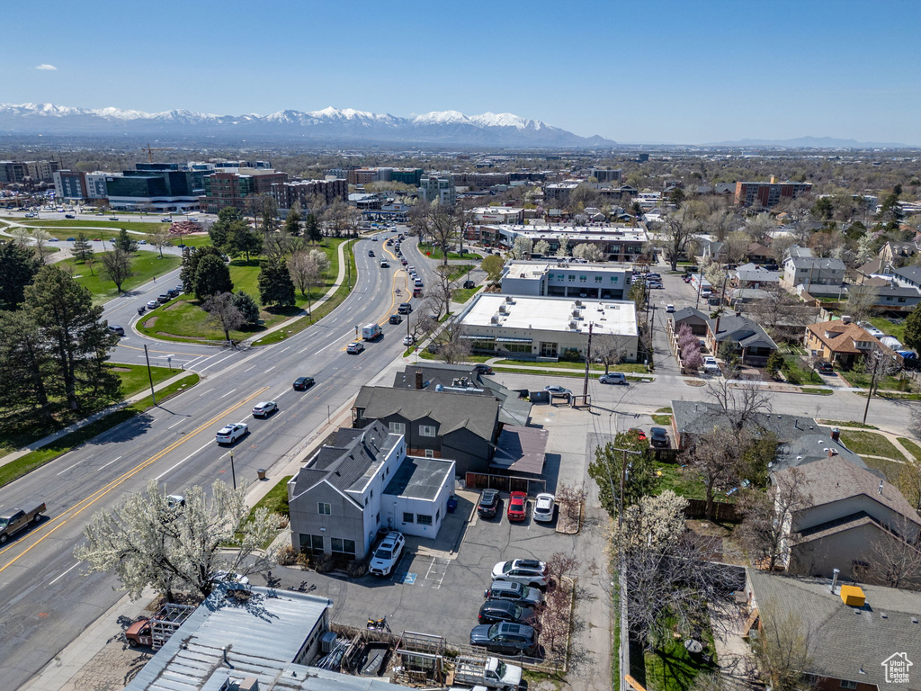 Aerial view featuring a mountain view