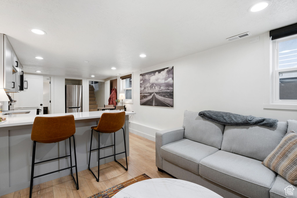 Living room featuring sink and light wood-type flooring