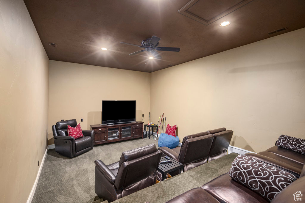 Cinema with ceiling fan and carpet